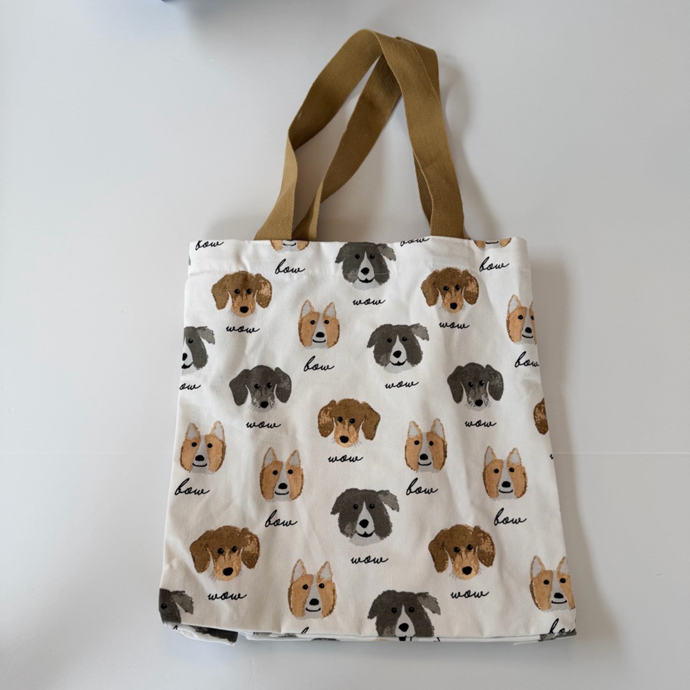 Cute Dog Print Tote Bag with Brown Handles NWT